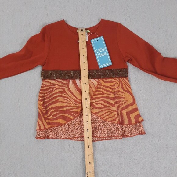 Little Mass Girls Outfit 6 Brown Ruffle Top & Blue Flare Jeans Y2K 2000s Boho - Picture 13 of 16